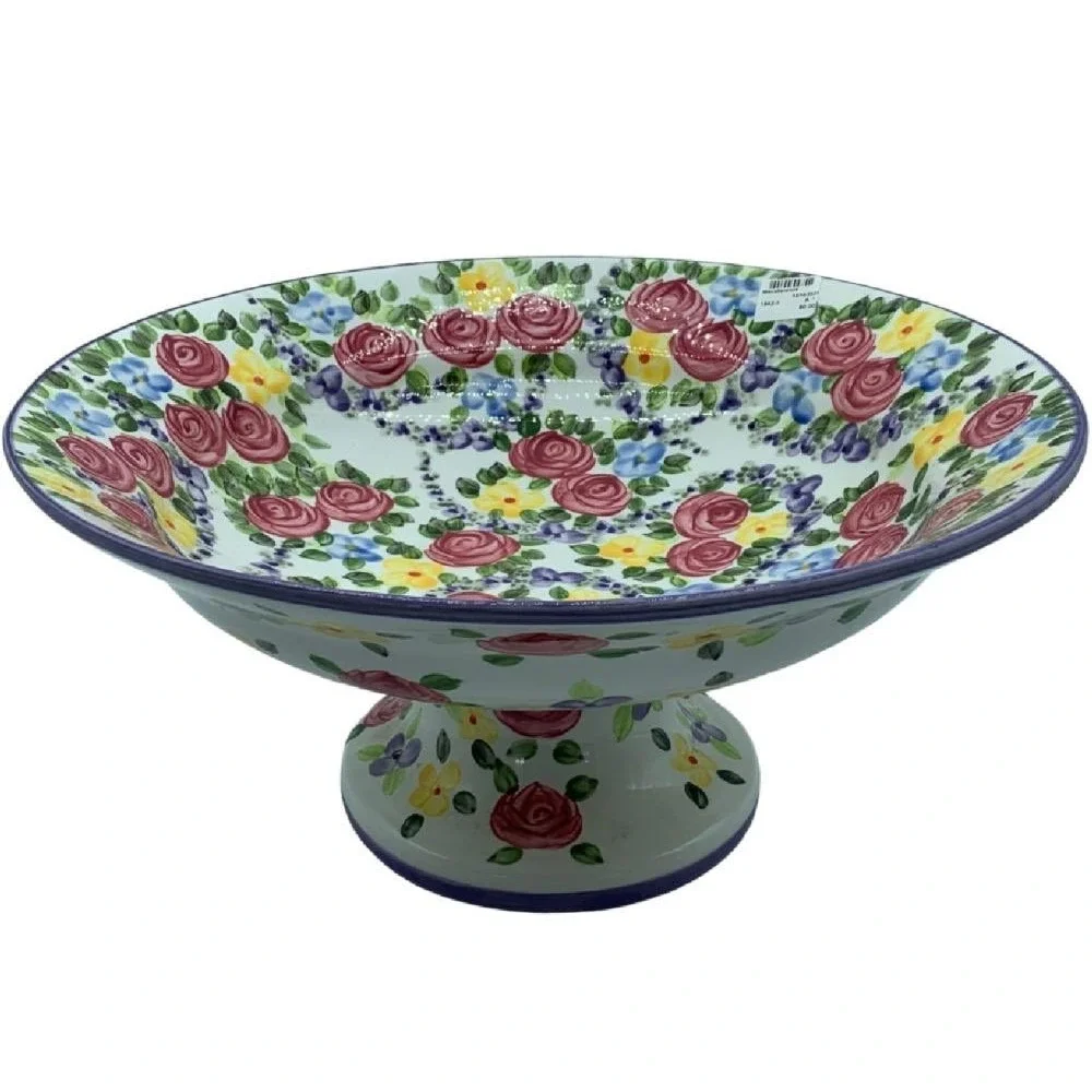 Don Swanson TableTops Unlimited Hand Painted‎ Chintz Pedestal Fruit Bowl Vintsge